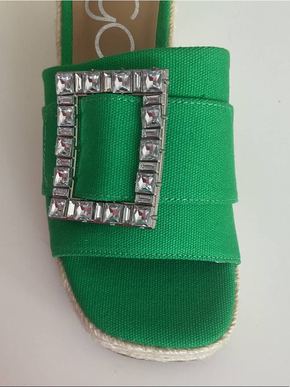 Sugar Embellished Green Espadrille Wedge Sandals NWT Sz 7 - Picture 3 of 10